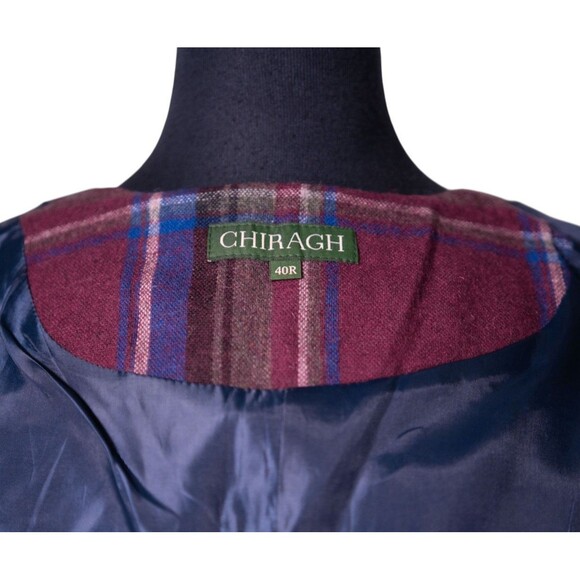 Mens Plaid Vest 40R Burgundy Blue Wool Waistcoat Boho Casual Preppy Wedding - Picture 3 of 10